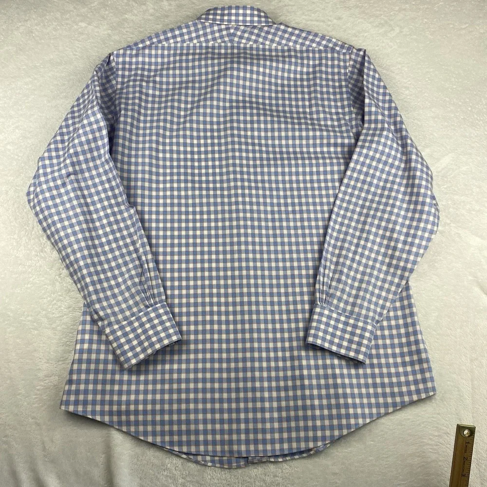 Brooks Brothers Dress Shirt Mens 17-6/7 Blue/White/Orange Checks Regent No Iron